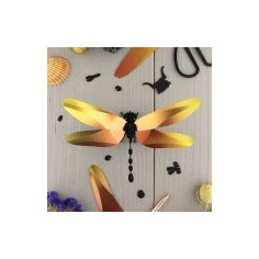 Libellule jaune, orange 3D en carton à monter soi-même