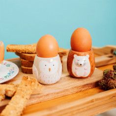 Lot de 2 coquetiers Chouette et Hérisson