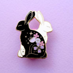 Pin's duo de Lapin fleurs