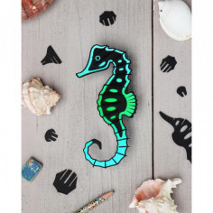 Hippocampe bleu  3D en carton à monter sois-même