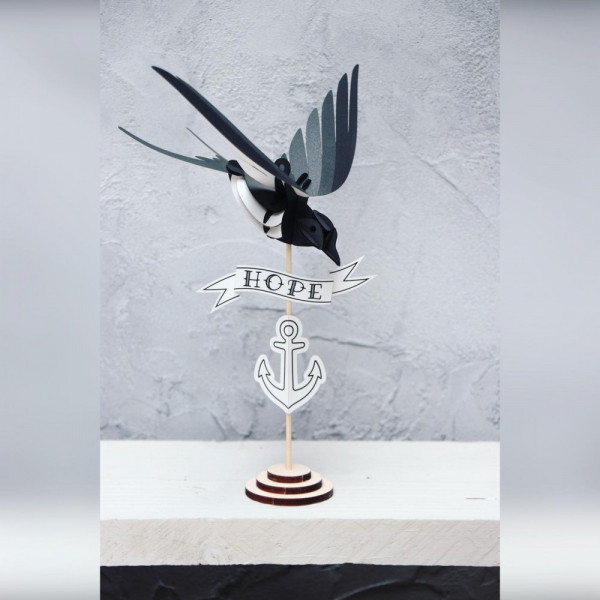 Hirondelle noire et blanche 3D origami papier