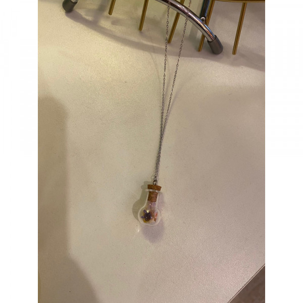 Sautoir fiole fleurs séchées violette cloche en...